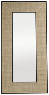 Piolo Black Wood with Natural Rattan Finish Floor Mirror